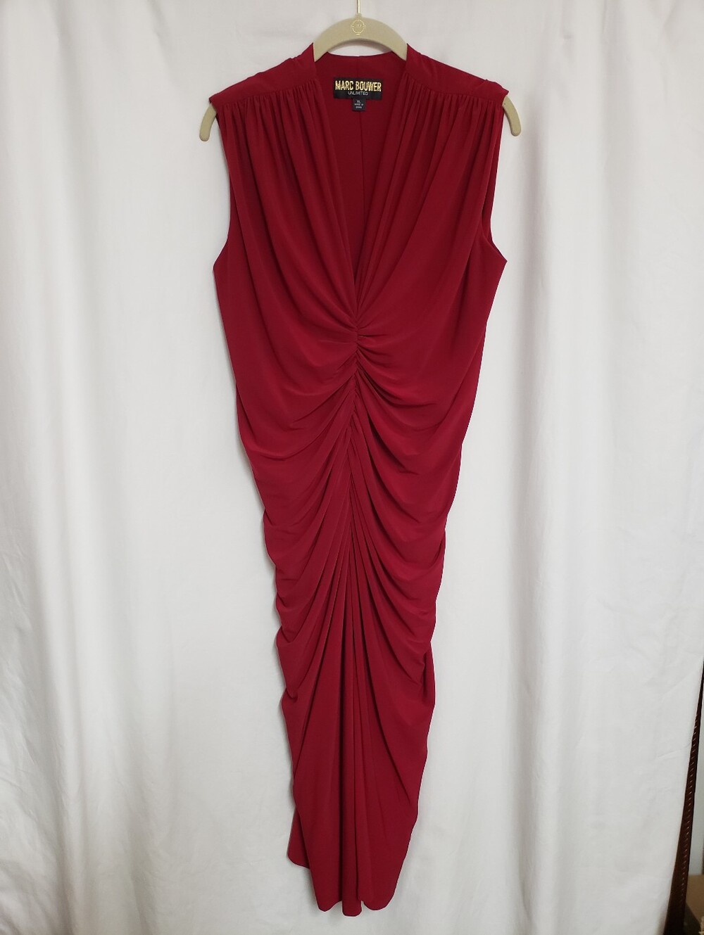 Marc Bouwer Garnet Red Ruched Sleeveless Maxi Dress